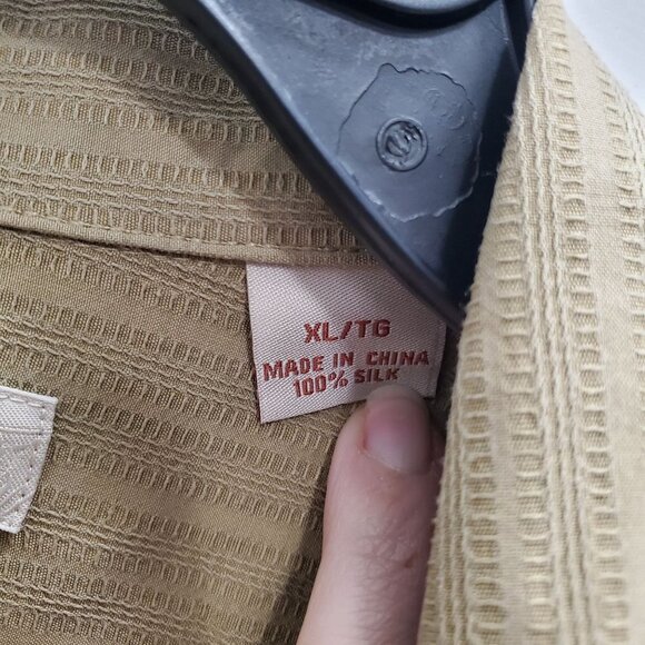 Tommy Bahama Men's Dark Khaki Textured Silk Coconut Shell Button‎ Camp Shirt XL - Picture 6 of 7